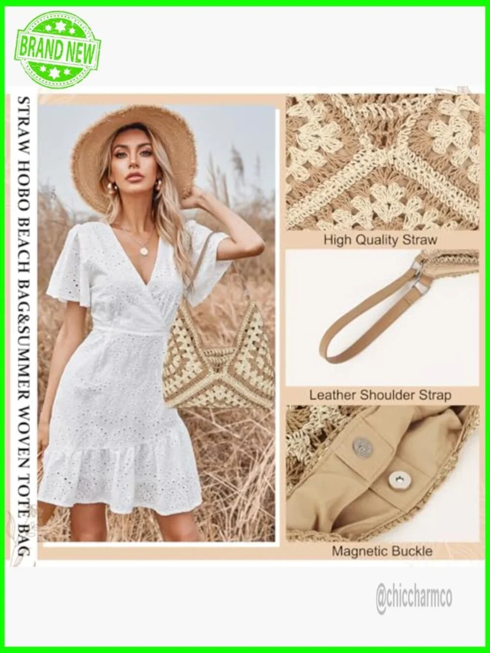 Straw Hobo Tote Bag Adjustable Strap Foldable Travel Beach Bag